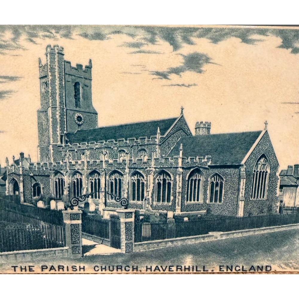 Antique Chas Emerson & Sons Parish Church Haverhil England Ceramic Tile Souvenir - Picture 4 of 6